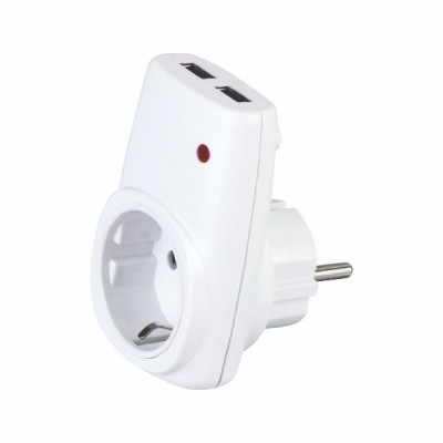 Розетка с зав. 16А 250V+2-USB 5V 2,1A белая/48