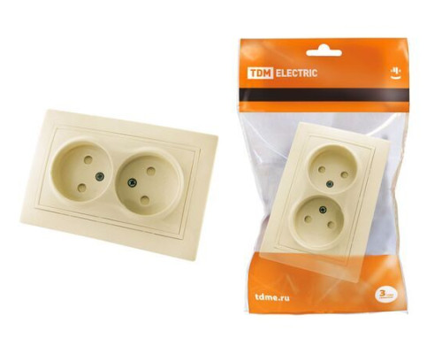 Розетка двойная без заземления с защ. шт. 10А 250В сл. кость Таймыр (уп.10шт) - TM TDM