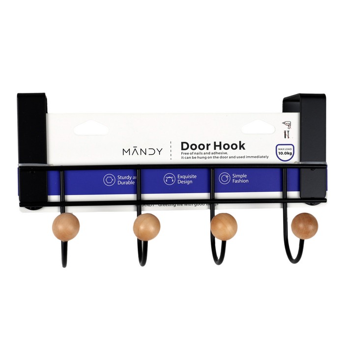 Крючок 4 отс. Металл/Дерево, разл. цвет. XY-0462 MANDY