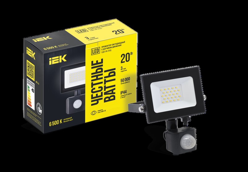 Прожектор светодиодный с датчиком движения СДО 06-20Д IP54 6500K черный IEK