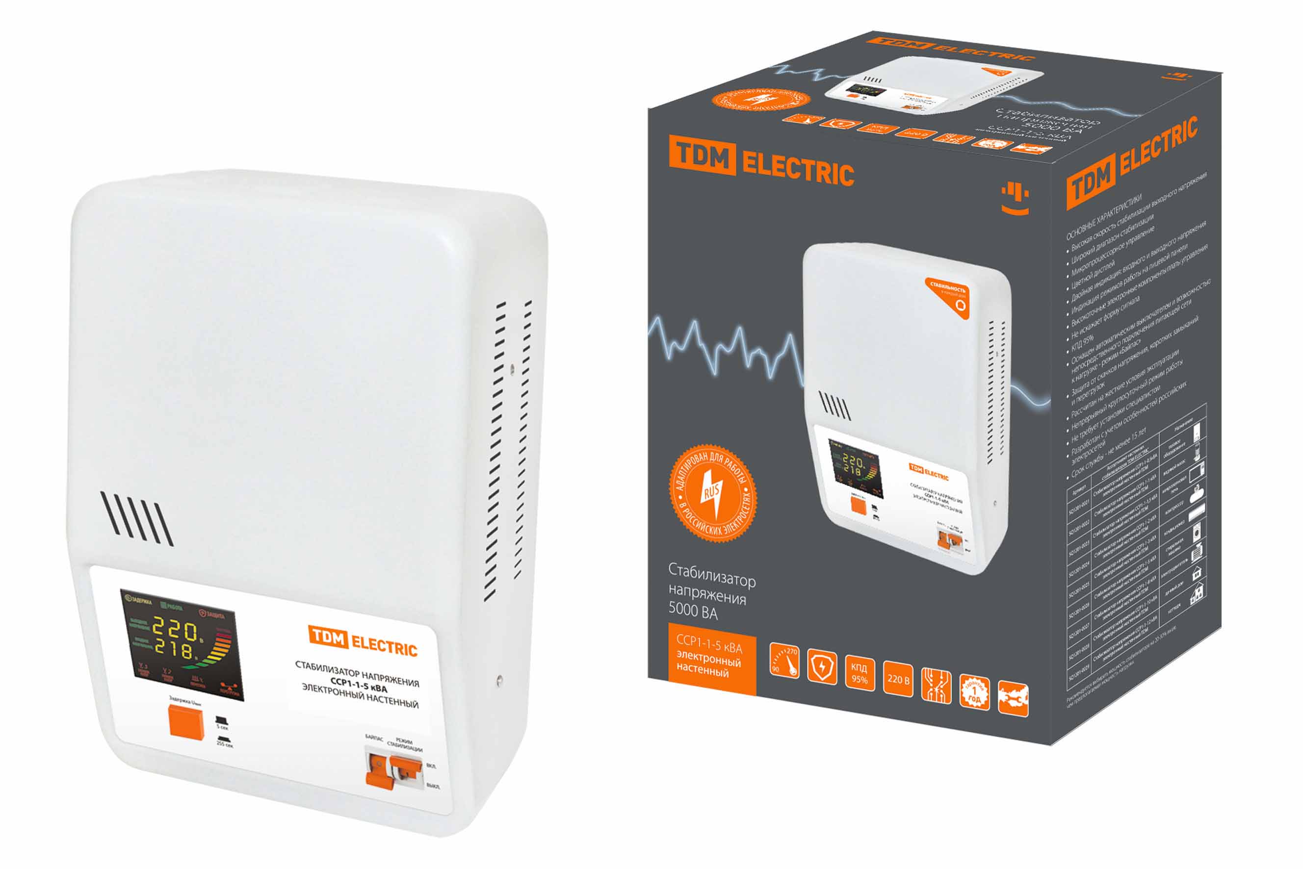 Стабилизатор напряжения ССР1-1-5 кВА электронный настенный - TM TDM