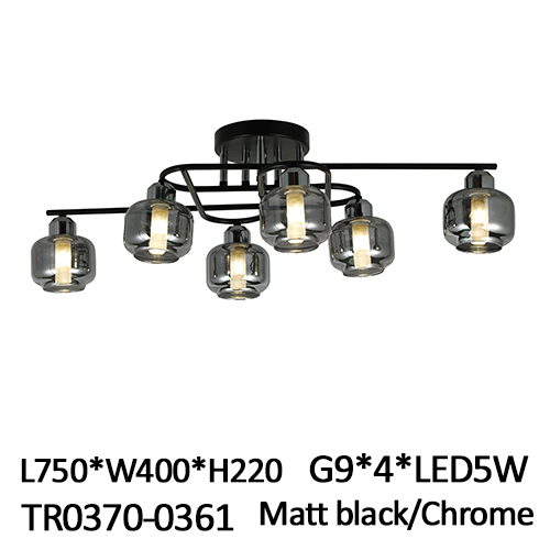Люстра 6 рожков G9*4*LED5W L750*W400*H220 Matt black/Chrome ТМ TDM