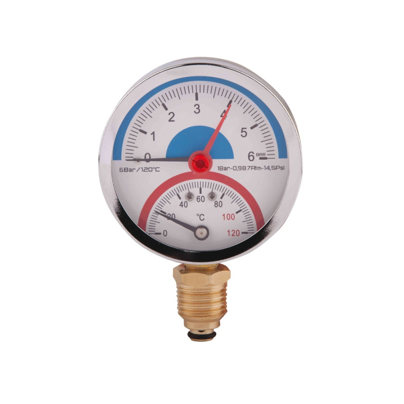 Термоманометр ниж. подкл.1/2 Ø80мм 120С 6 бар. SD