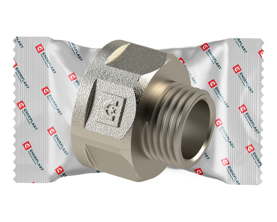 Переходник граненый с ребордой 1- 1/2 м/п (100/1) ТМ Emirplast