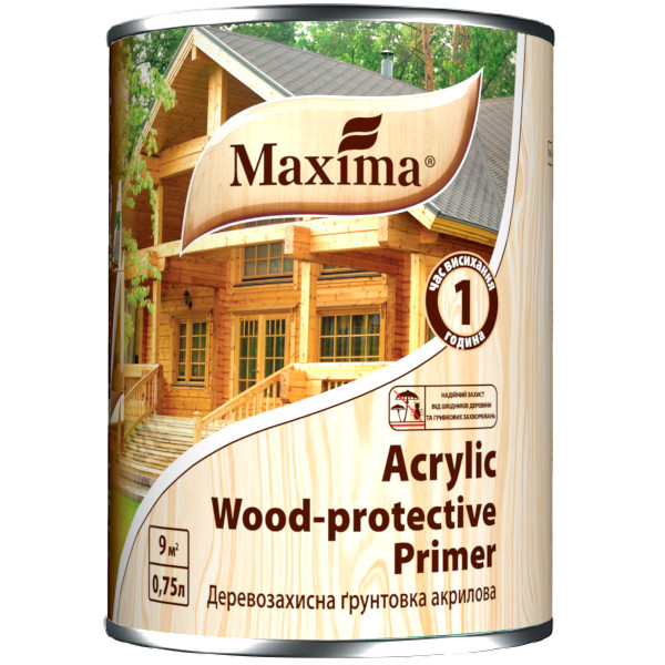Деревозащитная АКРИЛОВАЯ грунтовка для наруж./внутр.работ ТМMaxima 0,75л (уп.6шт)