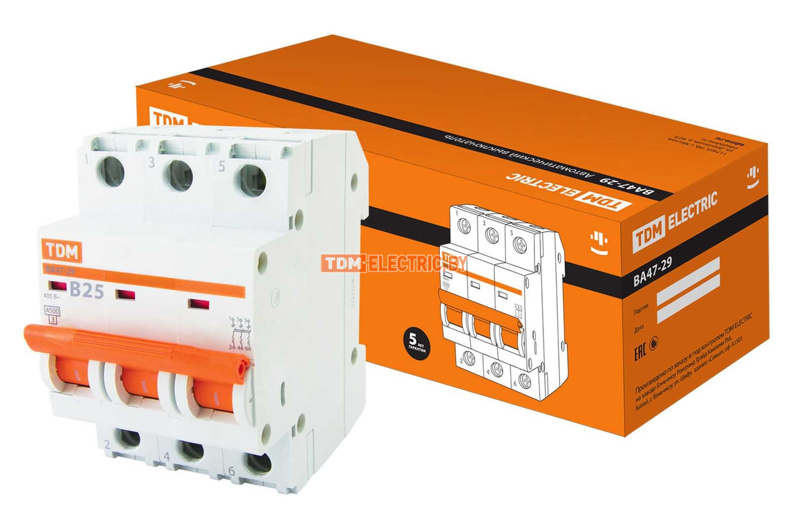 Авт. выкл.ВА47-29 3Р 25А 4,5кА х-ка B - TM TDM