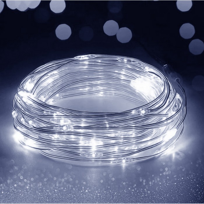 Гирлянда светодиодная - свет белый, на батарейках,10м (6361-338W) ТМ Global Christmas